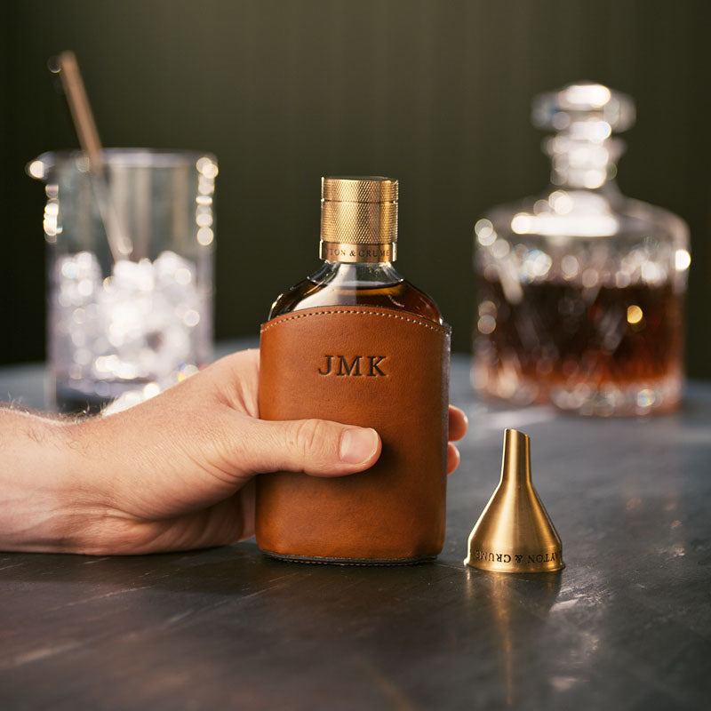 Leather Wrapped Glass Flask Clayton and Crume
