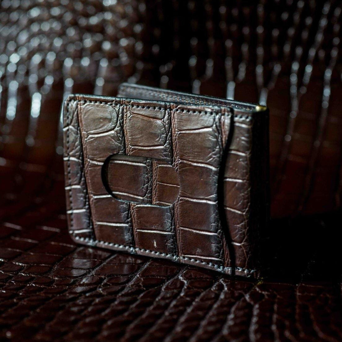 Dark Brown Alligator Bar Wallet