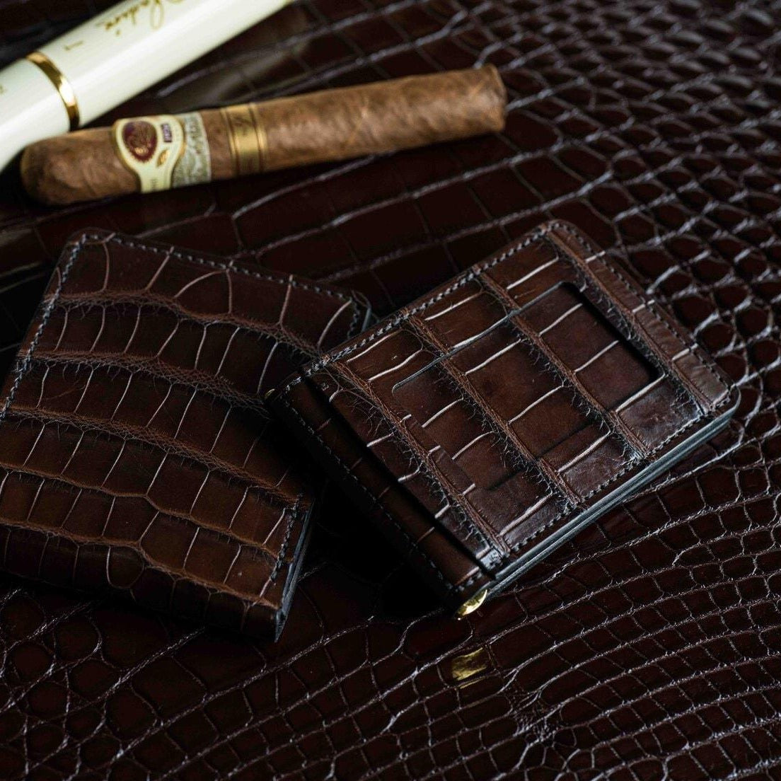 Dark Brown Alligator Bar Wallet