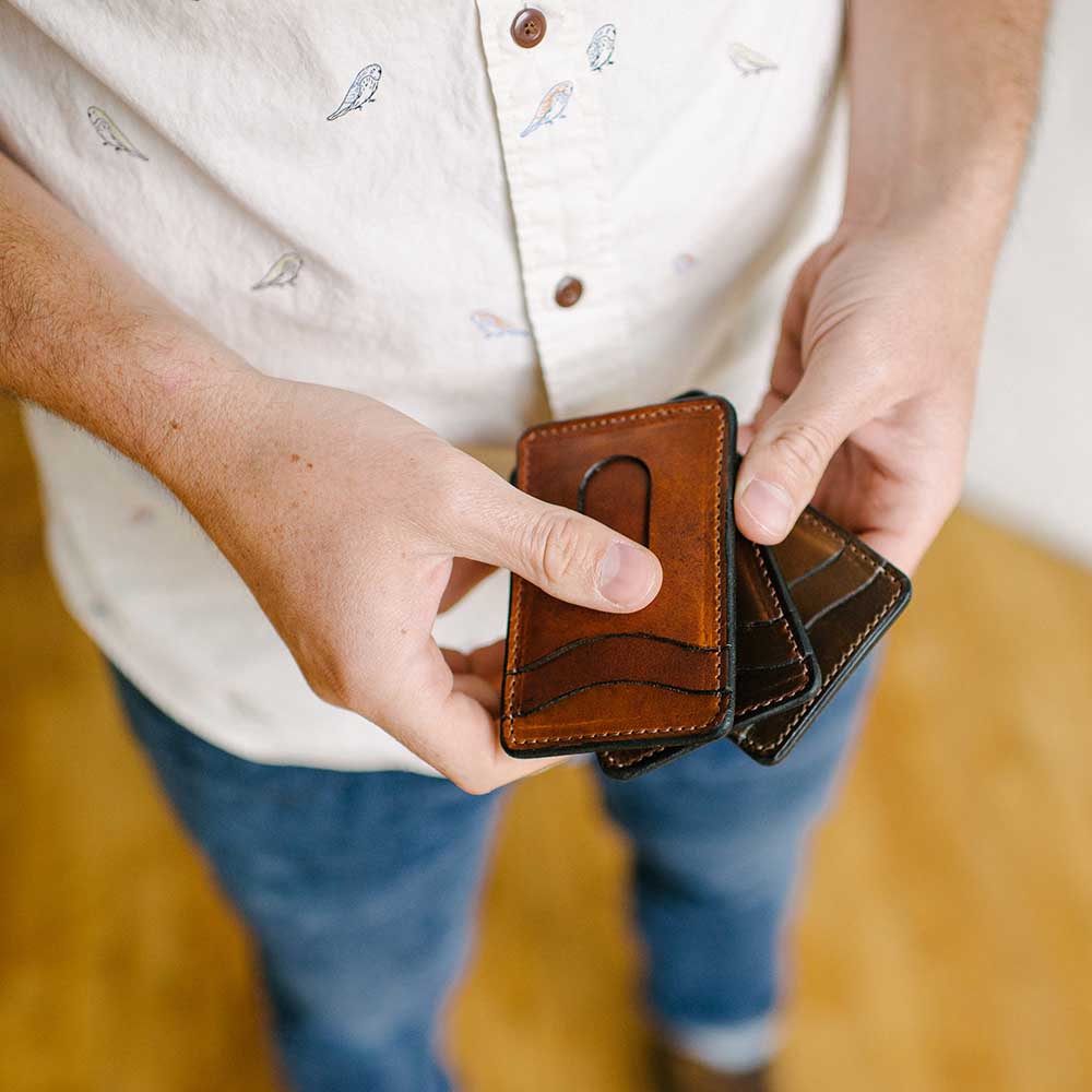 Monogrammed Men's Cash Clip Wallet with Outside Pocket Black