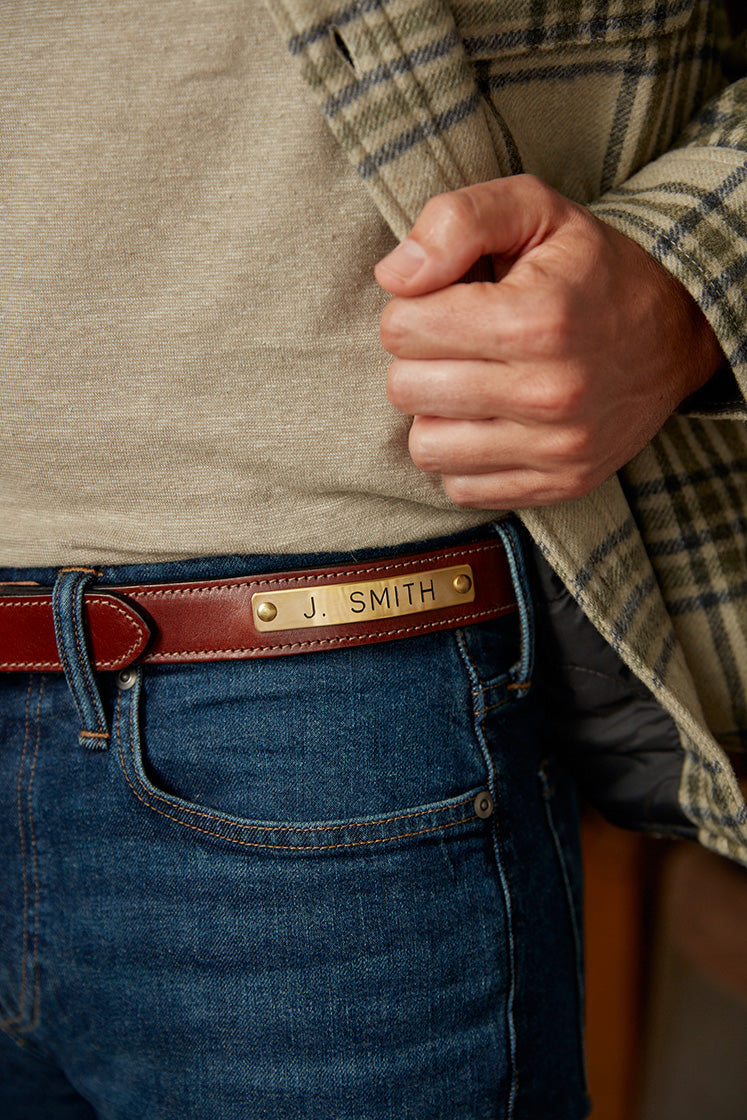 Equestrian Leather Belt 1 With Custom Engraved Solid Brass Name Plate  starting at - Endless Etc Engraving