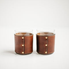 Leather Rocks Glasses with Full Brass Rivets