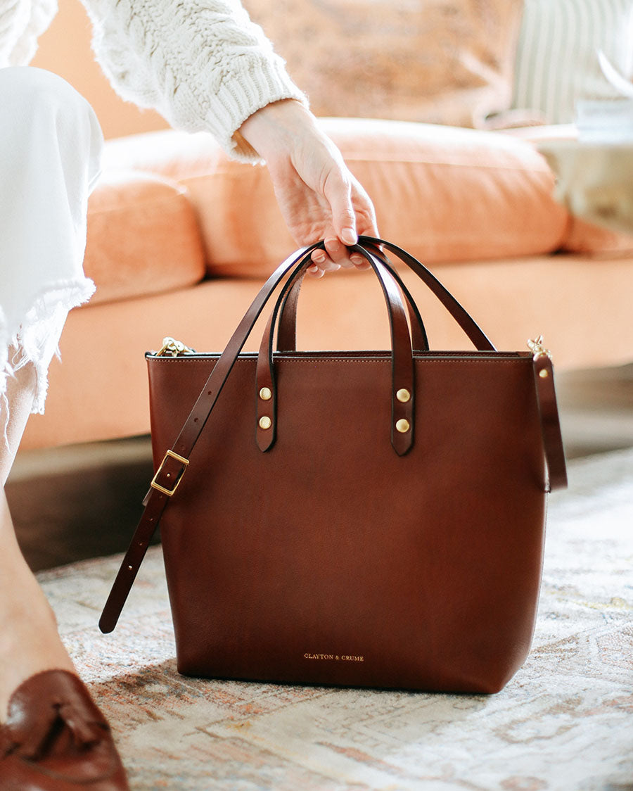 Medium Tumbled Chestnut Zip Tote