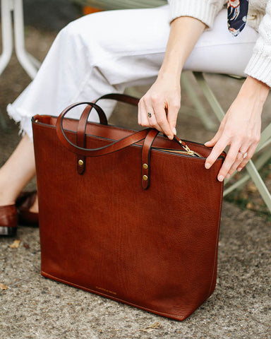 Large Tumbled Chestnut Zip Tote