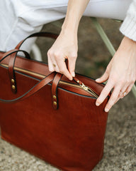 Large Tumbled Chestnut Zip Tote