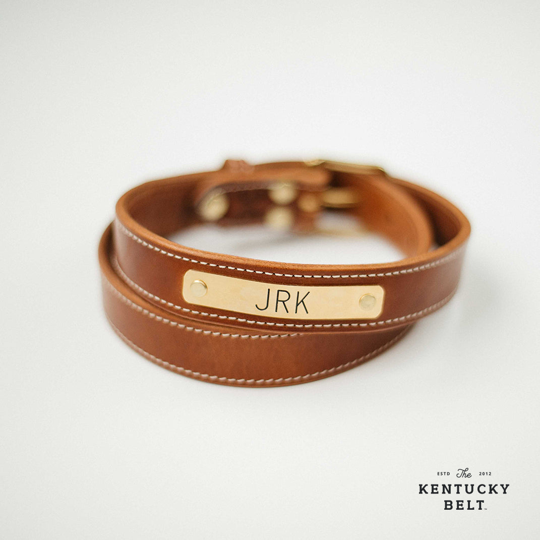 The Kentucky Belt - Stitched Brown Bridle Nameplate Belt