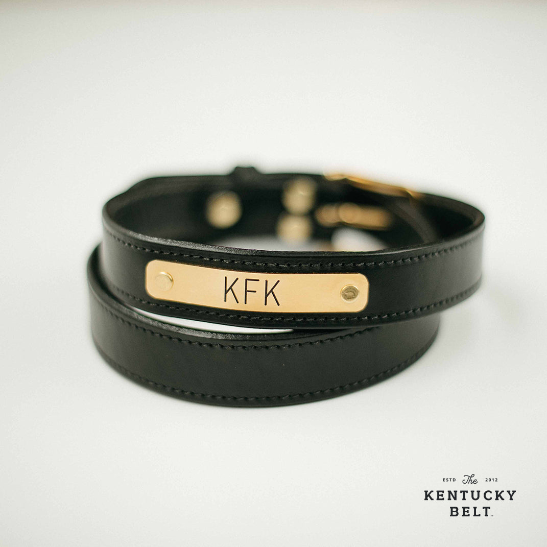 Black Leather Kentucky Belt with Brass Nameplate