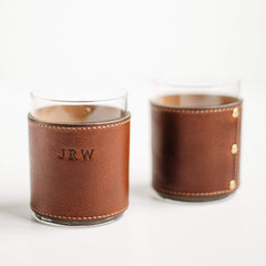 Monogrammed Leather Rocks Glasses