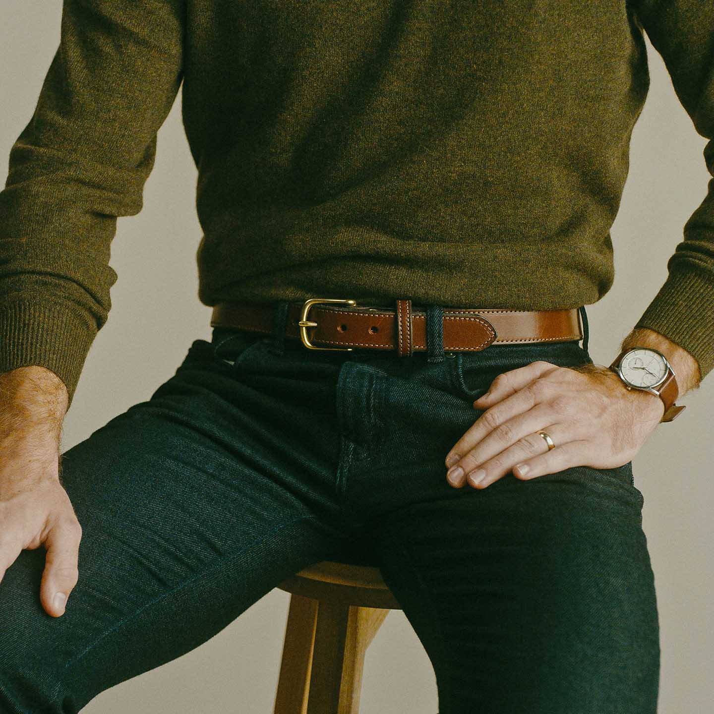 The Kentucky Belt Stitched Brown Bridle Nameplate Belt Clayton & Crume